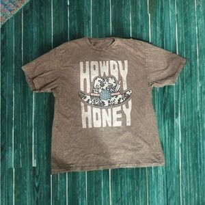 Brown Graphic T-Shirt with Floral Hat Design
